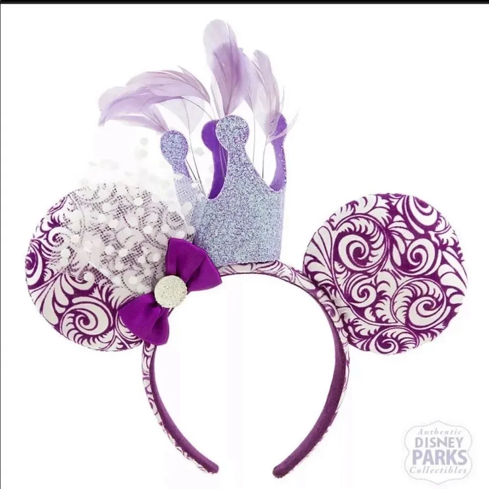 Disney Parks Minnie Mouse Ear Headband - Crown and Feathers Jubilee Purple Ears